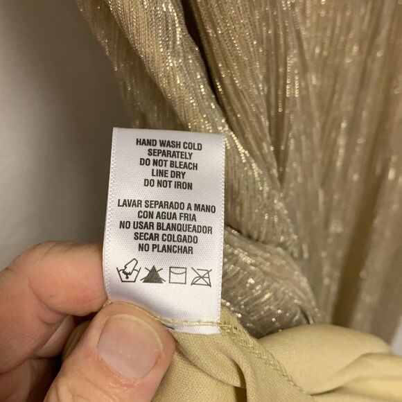 MSK Gold Metallic V-Neck Flutter Sleeve Handkerchief Hem Midi Dress Size XL - Picture 11 of 15